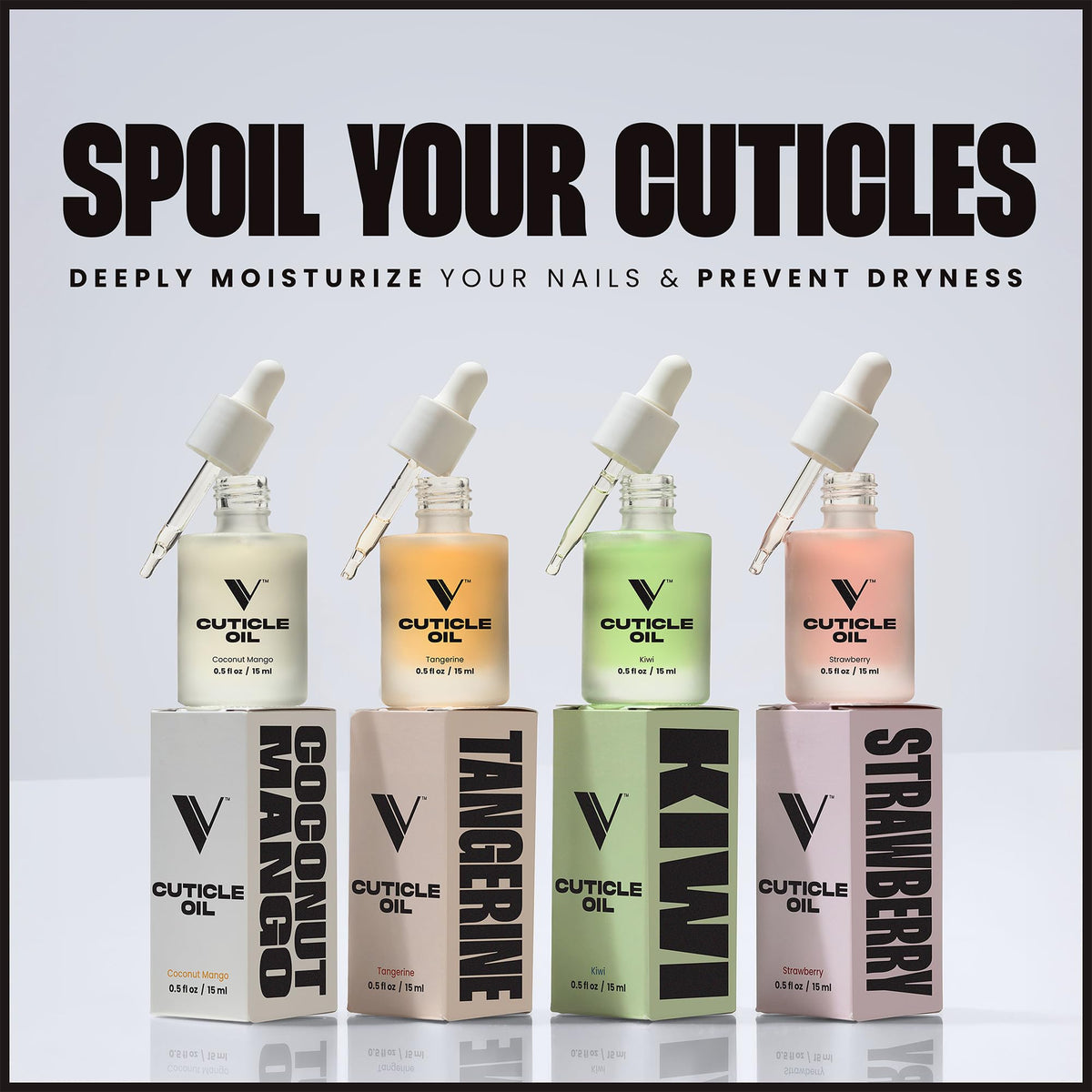 V Beauty Pure dropper applying oil to nail cuticle for quick absorption