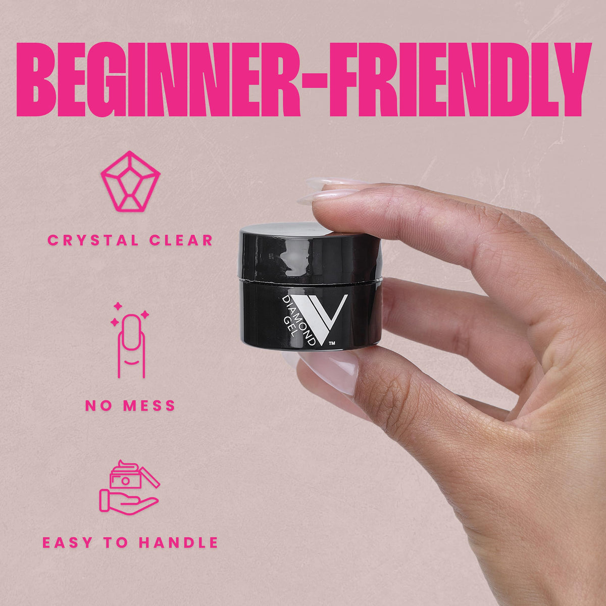 V Beauty Pure size comparison with a coin to show the small 5 ml travel-friendly benefit