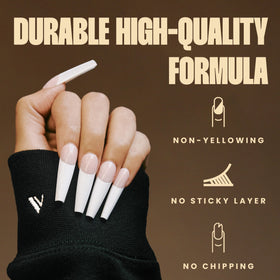 v beauty pure open bottle and cap detail highlighting spill-free design and quick cure