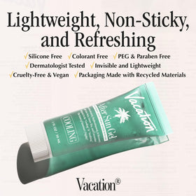 VACATION ingredients label with botanicals visible to show clean formulation