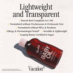 VACATION bottle next to a ruler indicating 3.4 fl oz size benefit