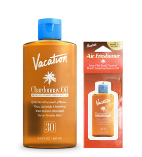 VACATION bottle front packaging showing SPF30 and travel size benefit