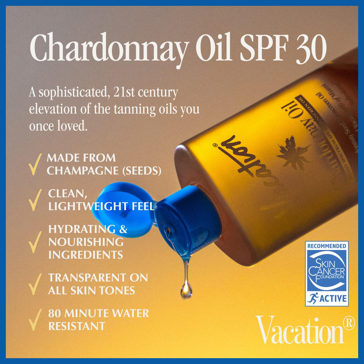VACATION oil texture close-up highlighting lightweight hydration
