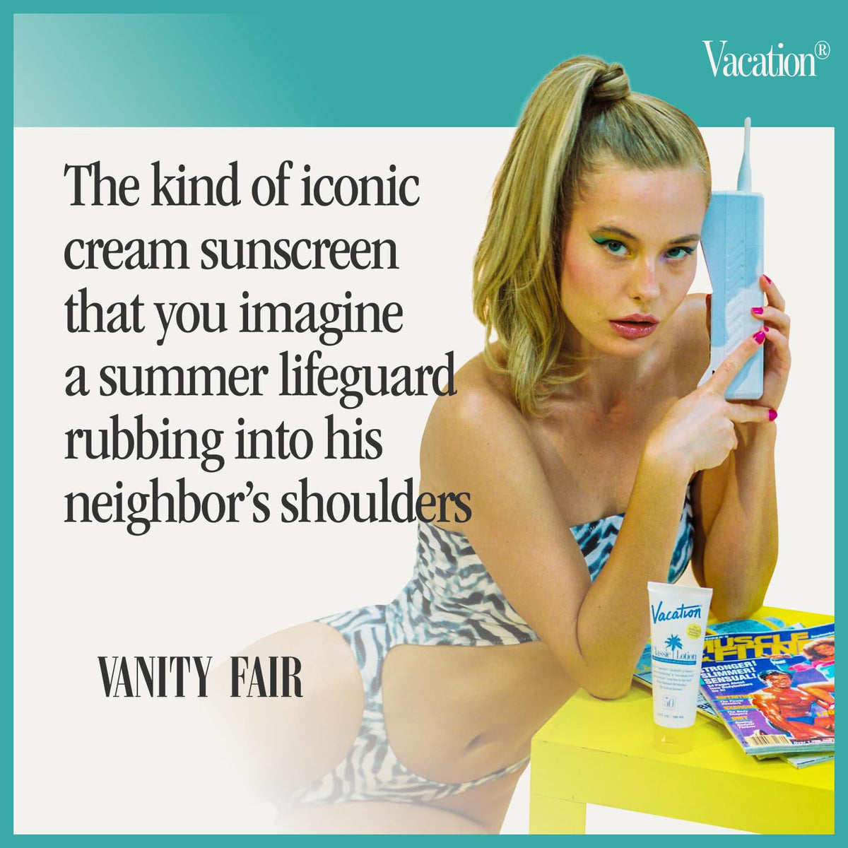 VACATION lifestyle on beach towel with sunscreen and freshener, evokes relaxed protection
