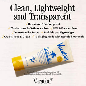 VACATION bottle next to sunglasses showing travel-size convenience