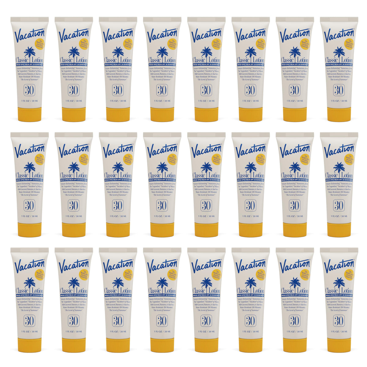 Vacacion front packaging showing compact 1oz tubes and SPF protection benefit