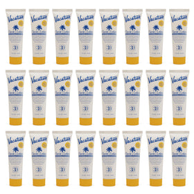 Vacacion front packaging showing compact 1oz tubes and SPF protection benefit