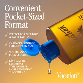 Vacation oil being applied to skin demonstrating invisible finish and quick absorption