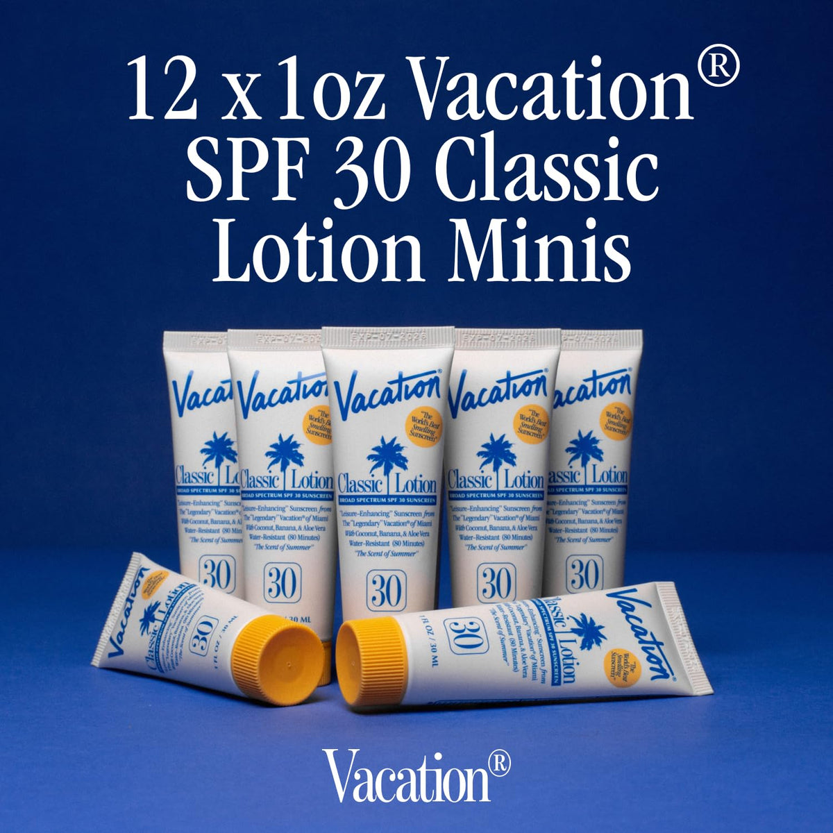 VACATION mini classic bottle top closeup highlighting portable flip-cap and easy application