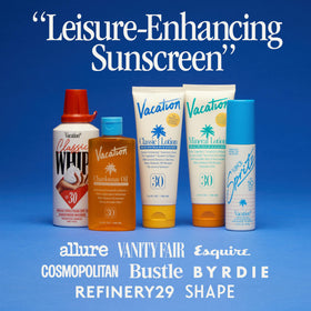 VACATION product label close-up highlighting key ingredients and clean formula