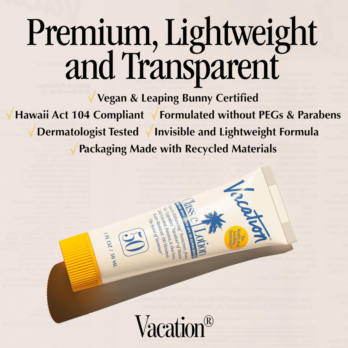 VACATION 1 oz bottle held in hand to show travel-friendly scale