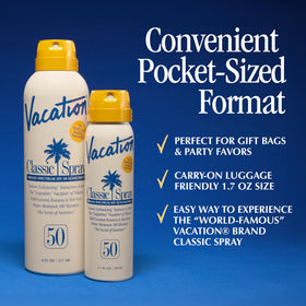 VACATION bottle in hand for scale illustrating TSA-friendly 1.7 fl oz convenience