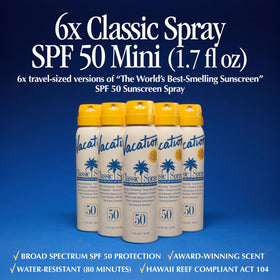 VACATION mini spray close-up nozzle demonstrating continuous non-aerosol spray for easy application