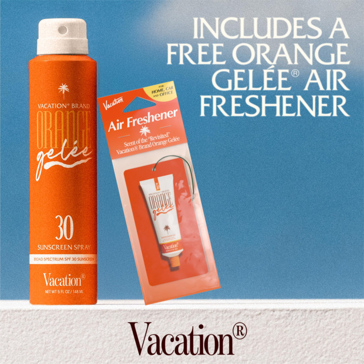 VACATION label closeup listing ingredient highlights and claims