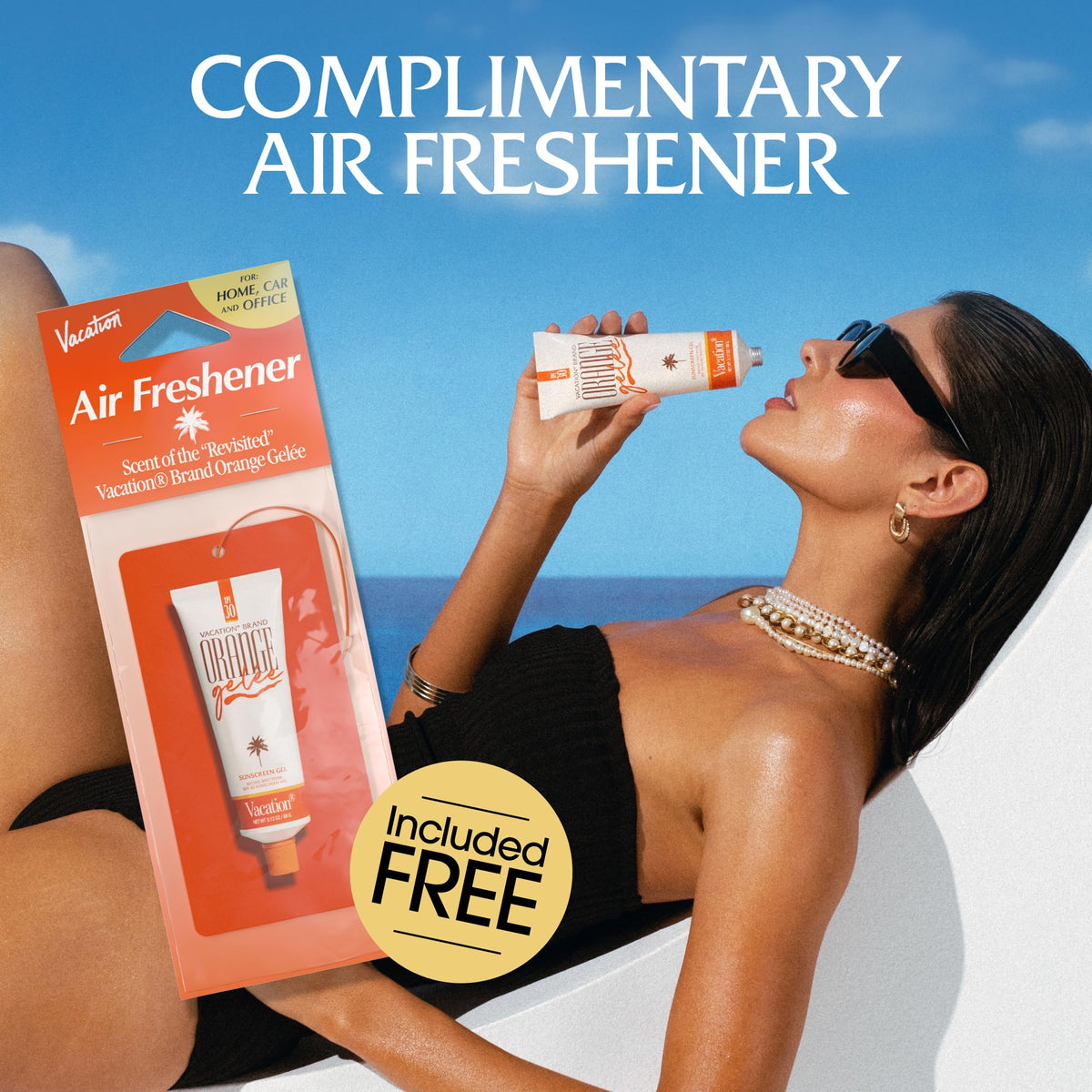 VACATION gel texture on skin showing luminous finish and moisturizing benefit
