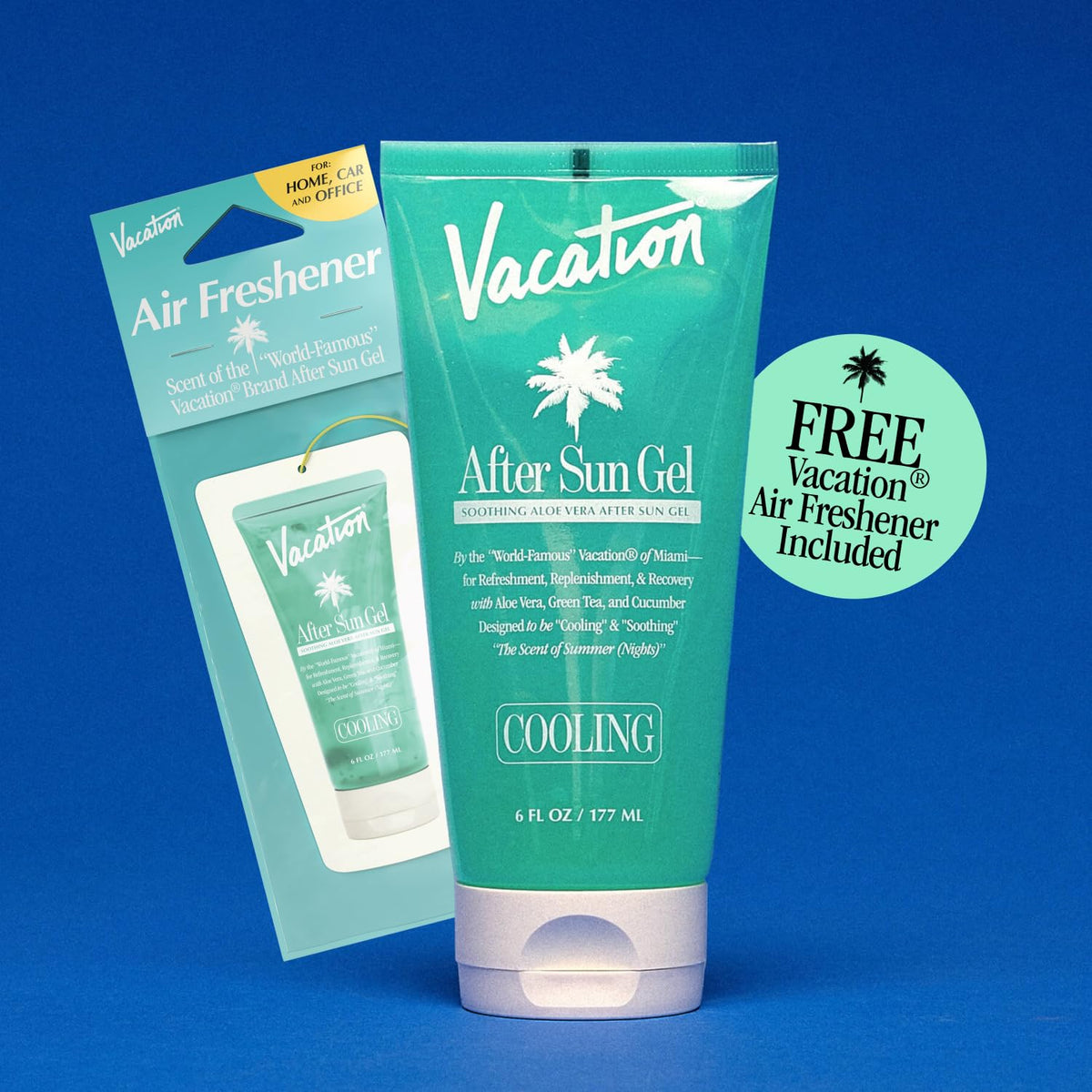VACATION products next to hand showing compact 6 fl oz scale