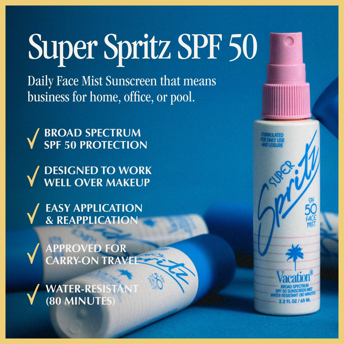 VACATION ultra-fine mist close-up delivering even, lightweight coverage