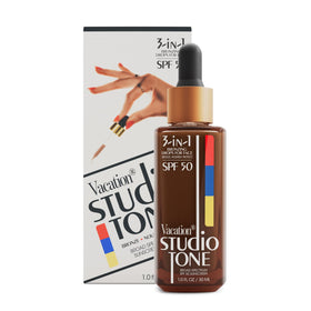 VACATION front packaging showing SPF 50 and bronzing sunscreen benefits