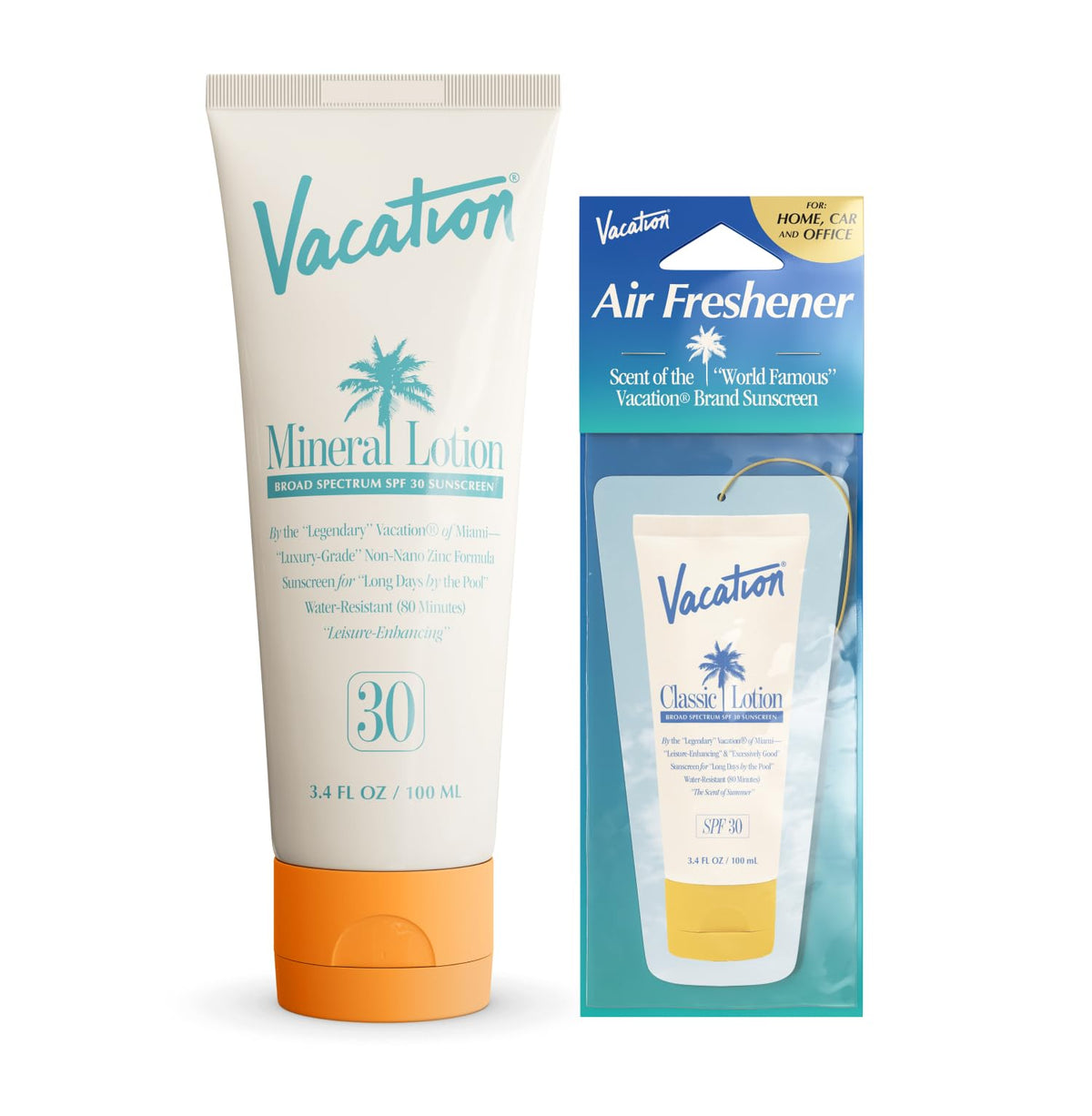 VACATION sunscreen front packaging showing SPF 30 and travel size benefit