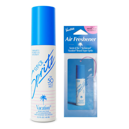 VACATION front packaging showing SPF 50 and travel-friendly benefit
