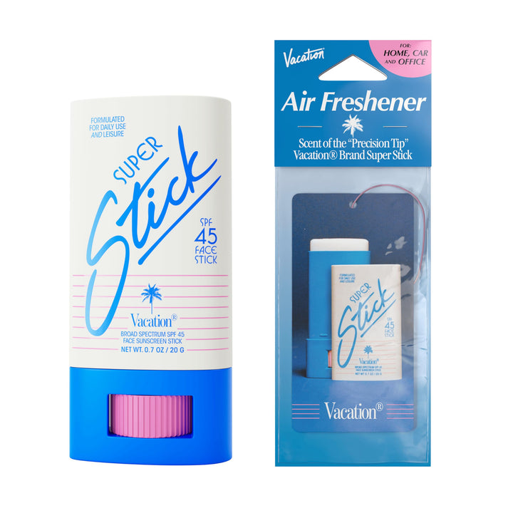 VACATION Super Stick front packaging showing tube and cap for travel convenience