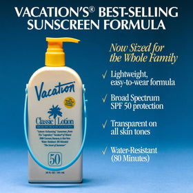 VACATION lotion texture close-up highlighting lightweight absorbency
