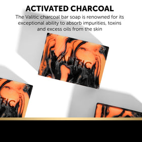 VALITIC soap bar close-up showing charcoal-infused texture and brightening appeal