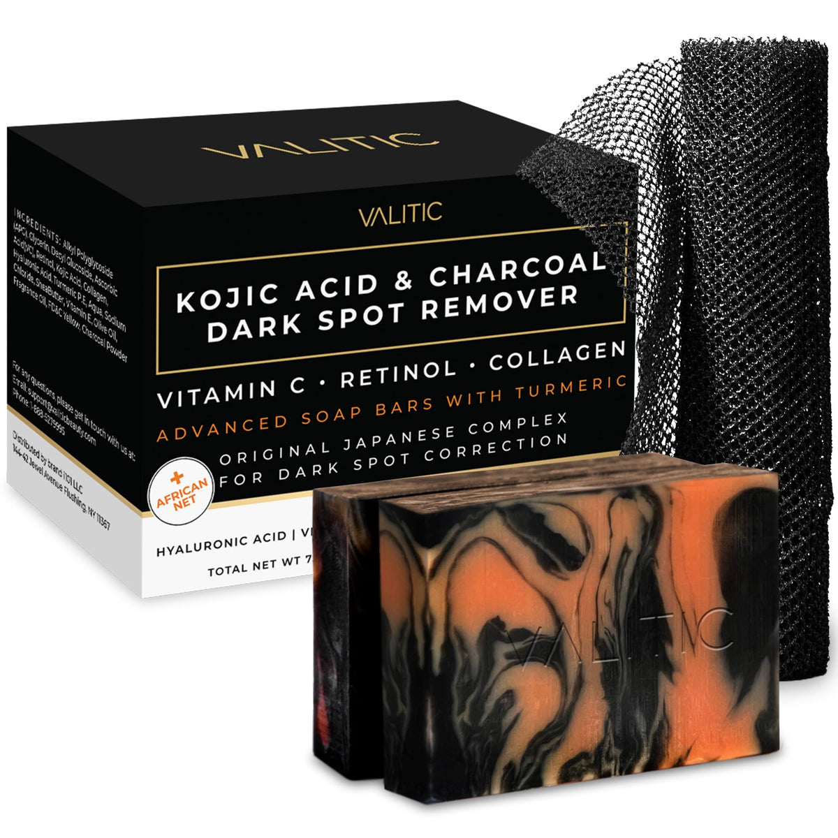 VALITIC black soap front packaging showing product benefits