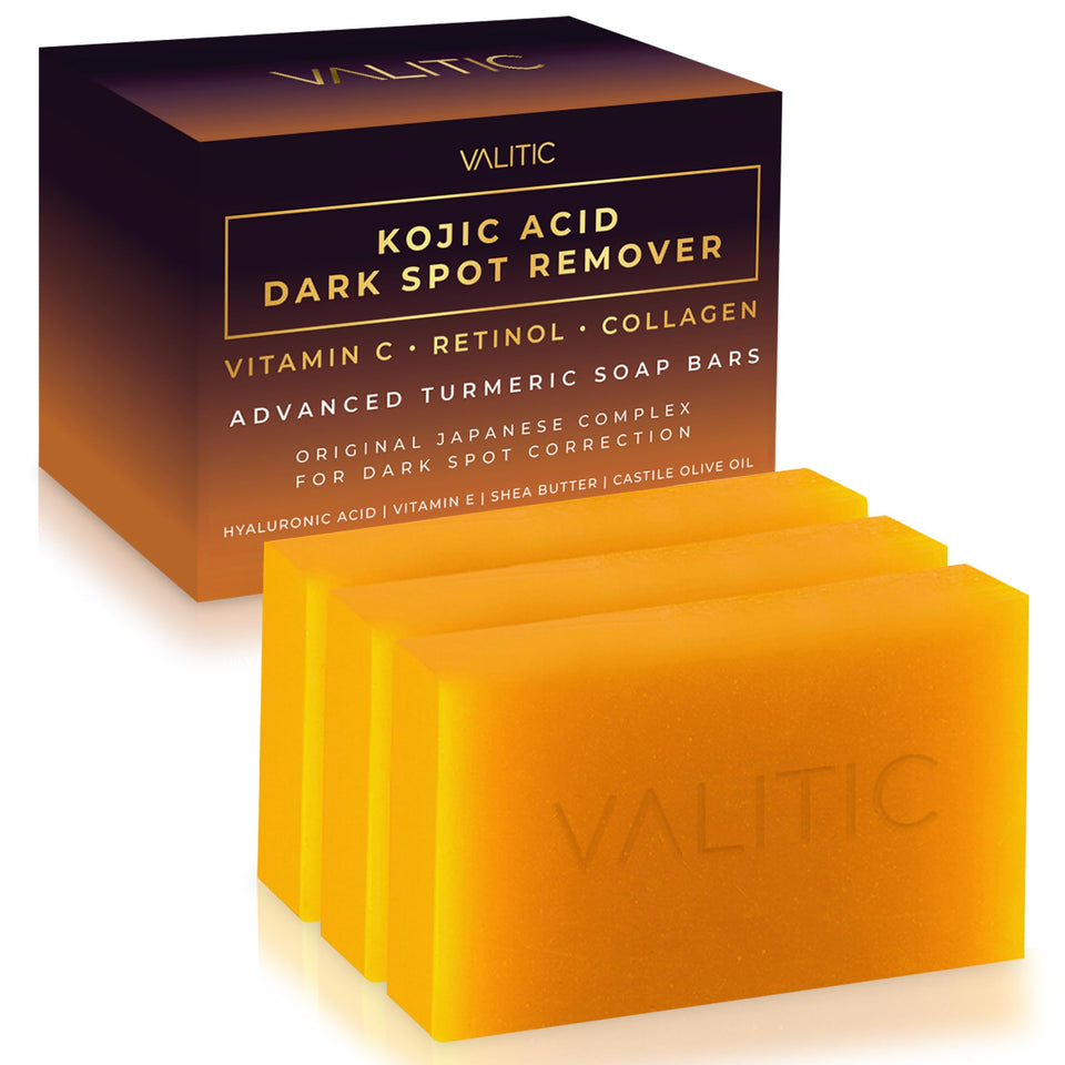 VALITIC front packaging showing three soap bars and brightening claim benefits