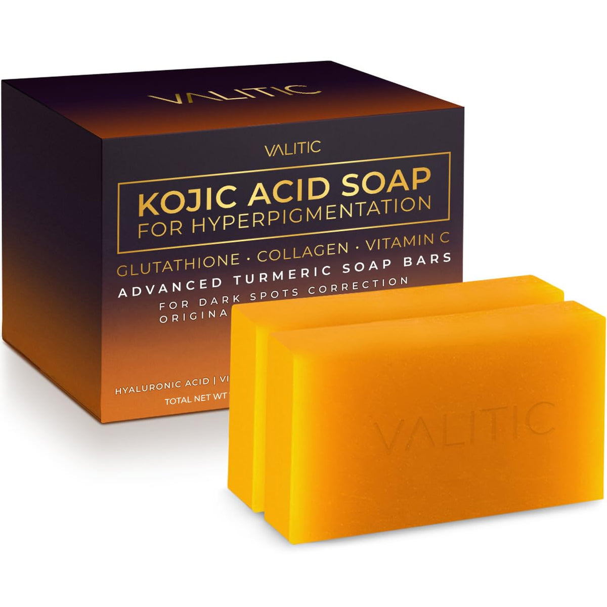 VALITIC front packaging showing two soap bars and benefits