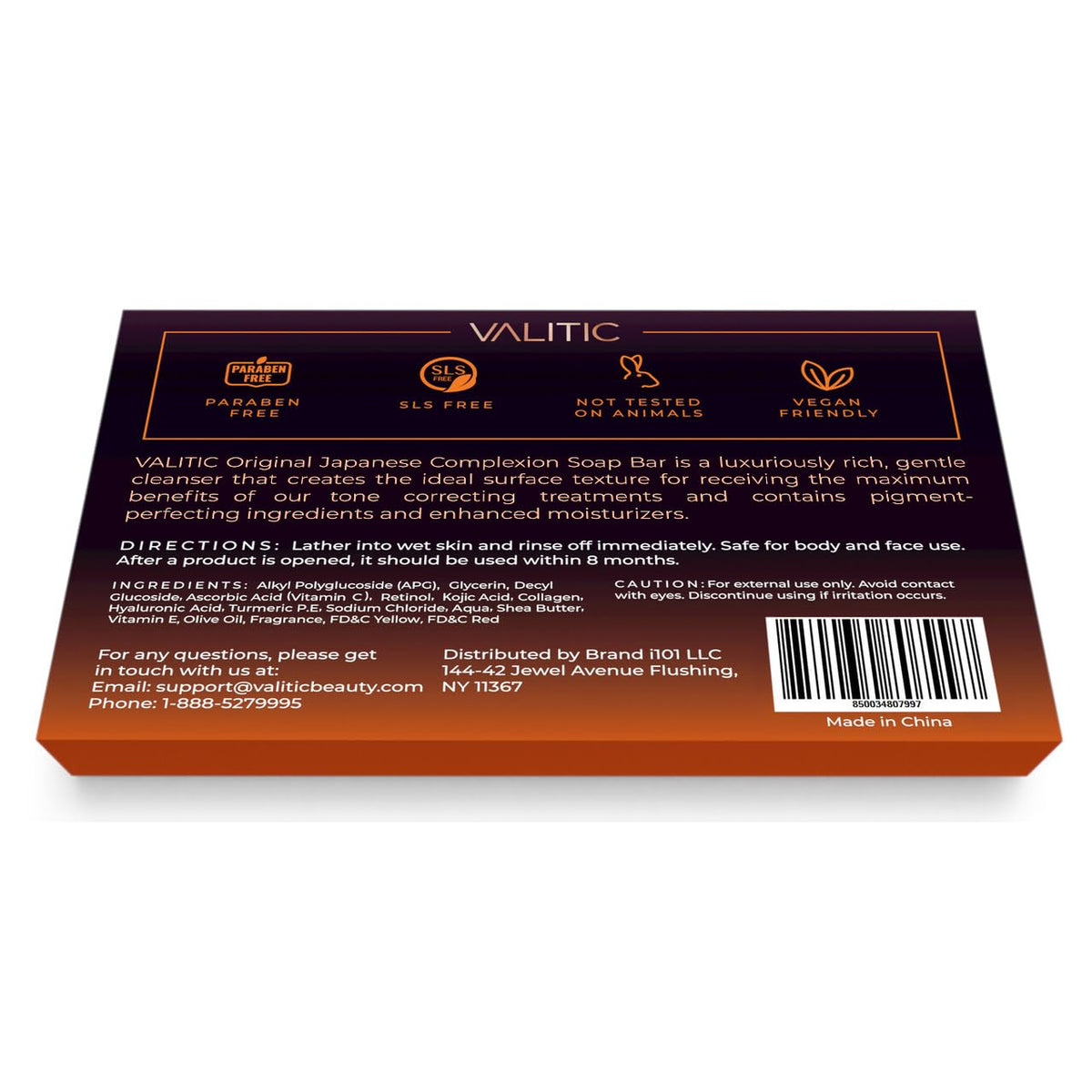 VALITIC ingredient label detail with kojic acid, vitamin C, retinol for transparency