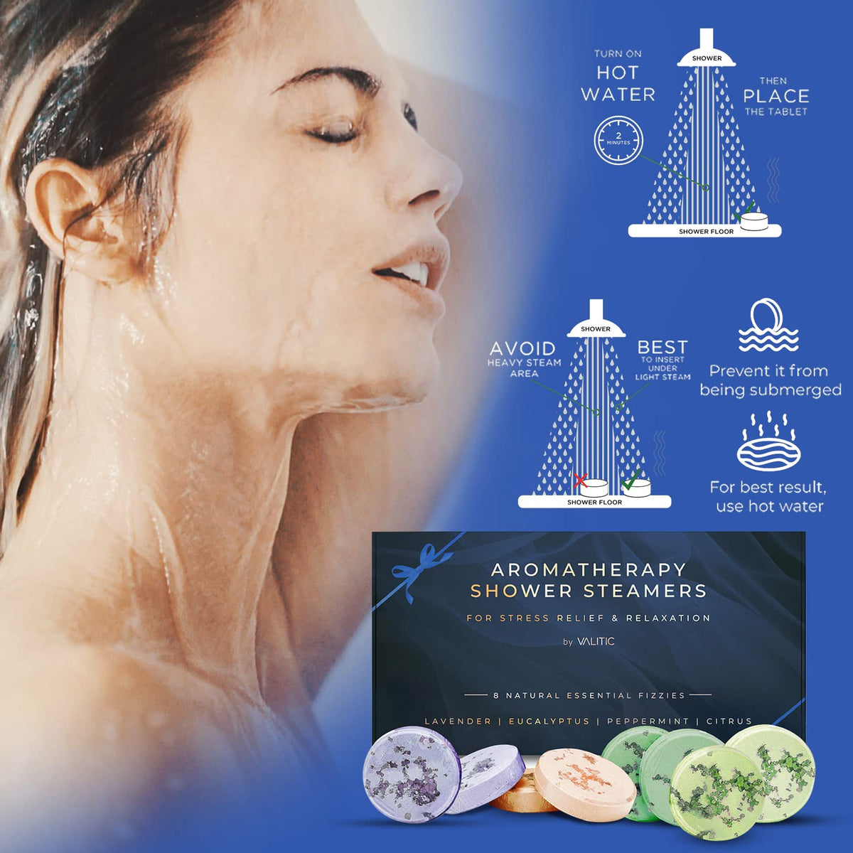 VALITIC peppermint steamer with visible steam conveying refreshing effect