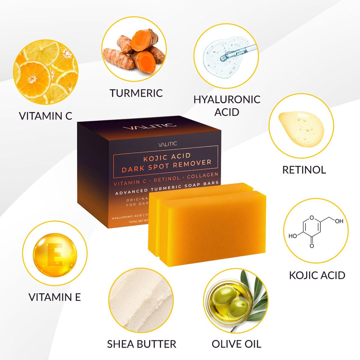 VALITIC soap placed on bathroom shelf conveying daily skincare routine benefit