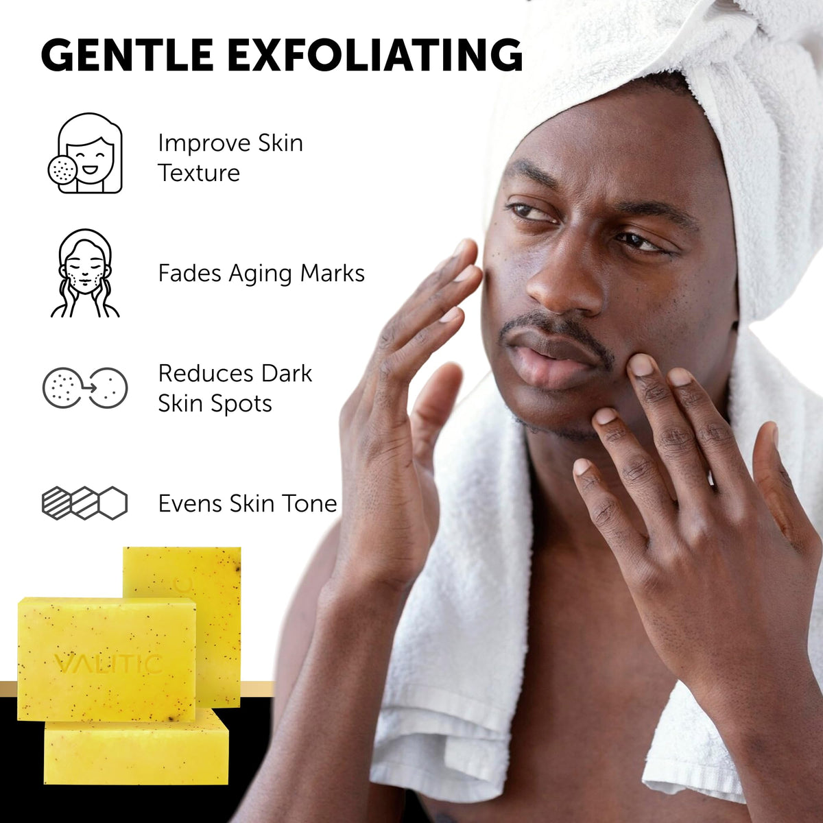 VALITIC ingredients display highlighting kojic acid and vitamin C