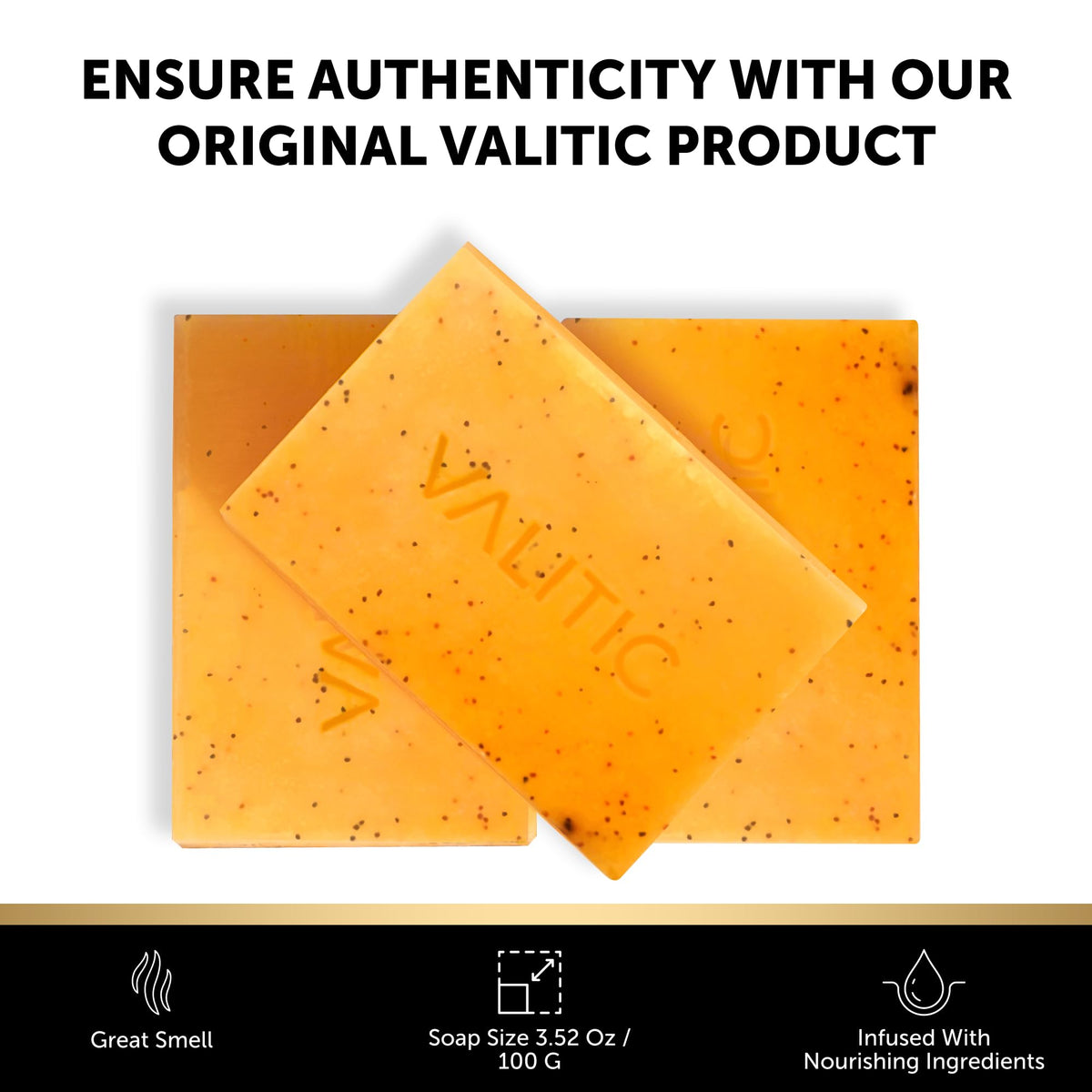 VALITIC soap size comparison in hand to show bar dimensions and coverage
