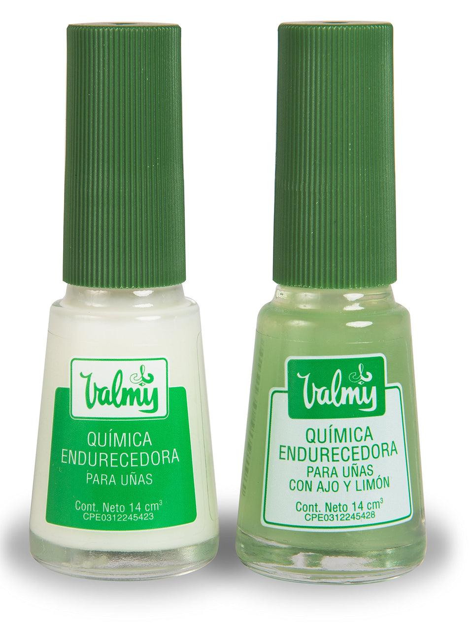 Valmy front packaging showing both garlic and lemon bottles for strengthening and whitening