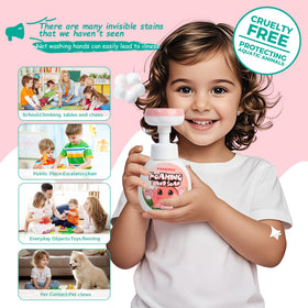 VANERIA dispenser in a child’s hand demonstrating one-press flower foam for motivation