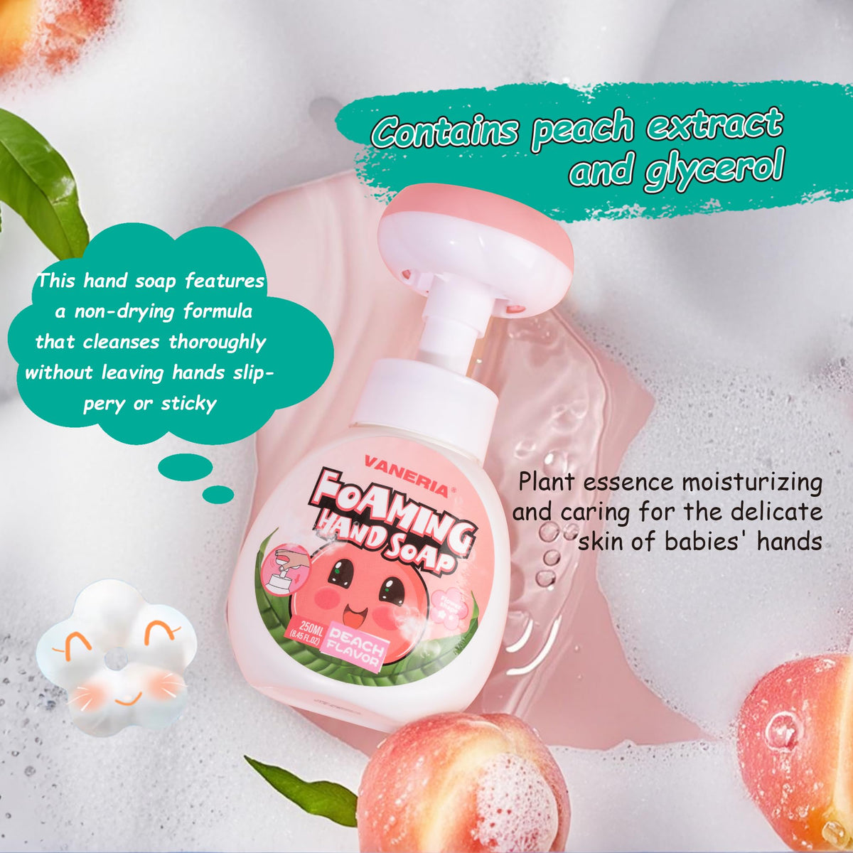 VANERIA floral foam on palm demonstrating thorough coverage and quick rinsing benefit