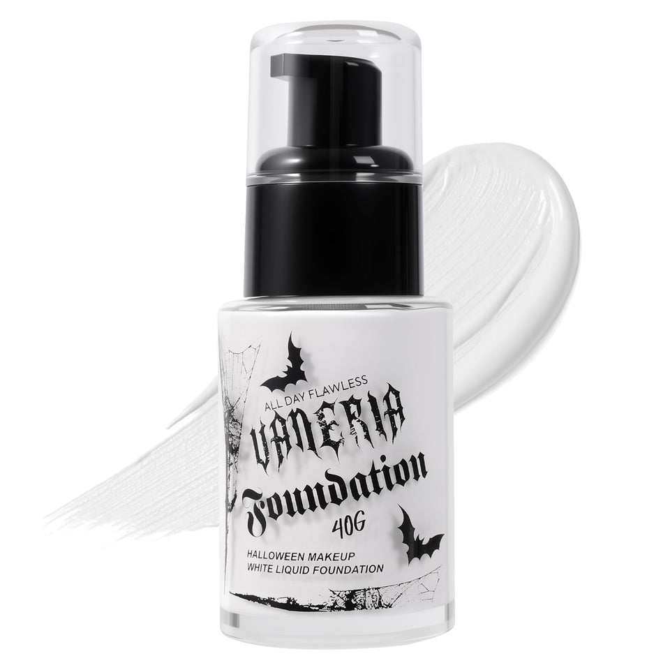VANERIA front bottle shot showing clean white foundation and compact 30ml size benefit