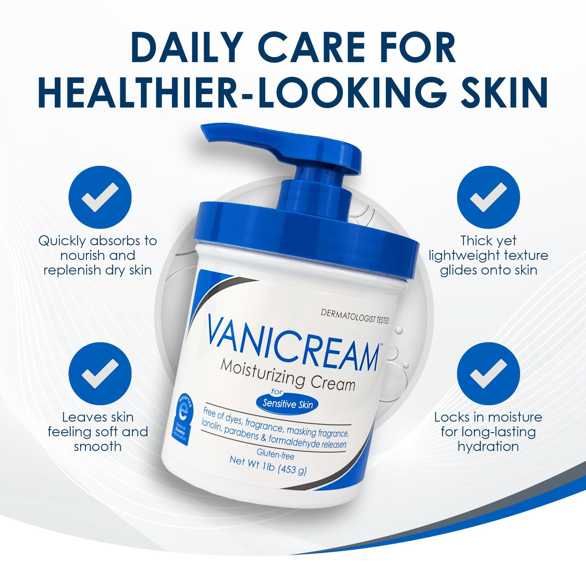 Vanicream tub on bathroom counter next to towel showing daily routine use