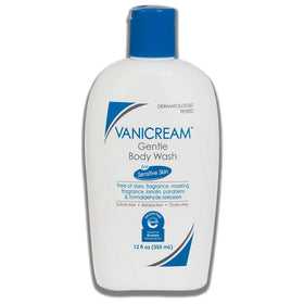 Vanicream bottles staged on bathroom shelf conveying gentle daily routine and calm care