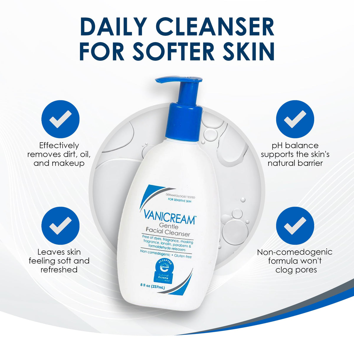 Vanicream bottle on bathroom sink conveying daily routine convenience