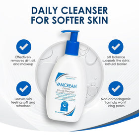 Vanicream bottle on bathroom sink conveying daily routine convenience