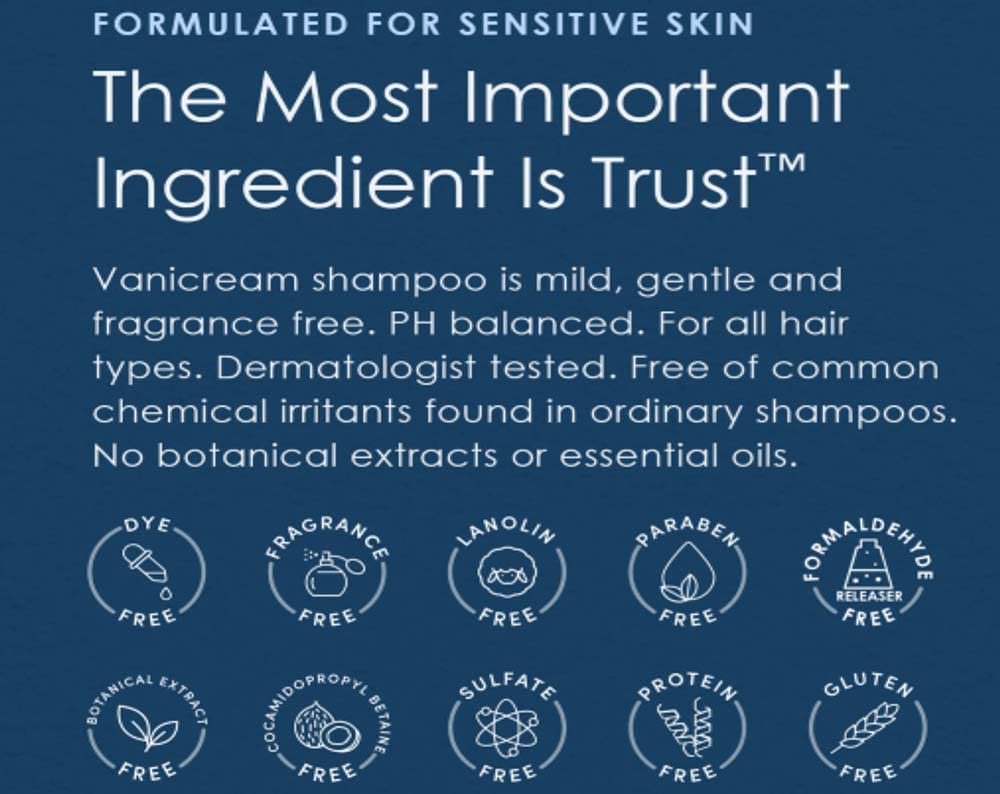 Vanicream bottle label close-up showing ingredient-free claims