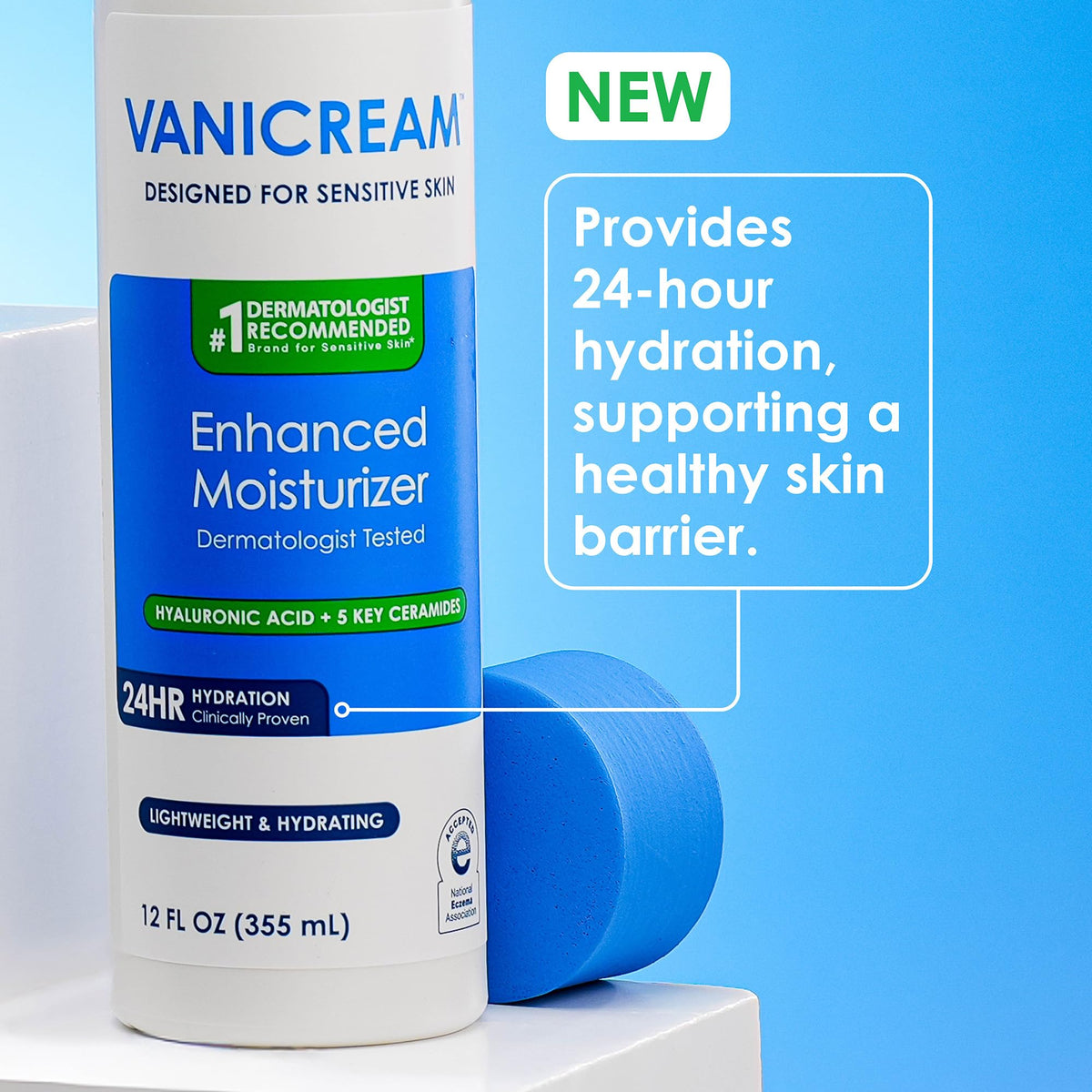 Vanicream ceramides illustration depicting barrier support and longer-lasting hydration