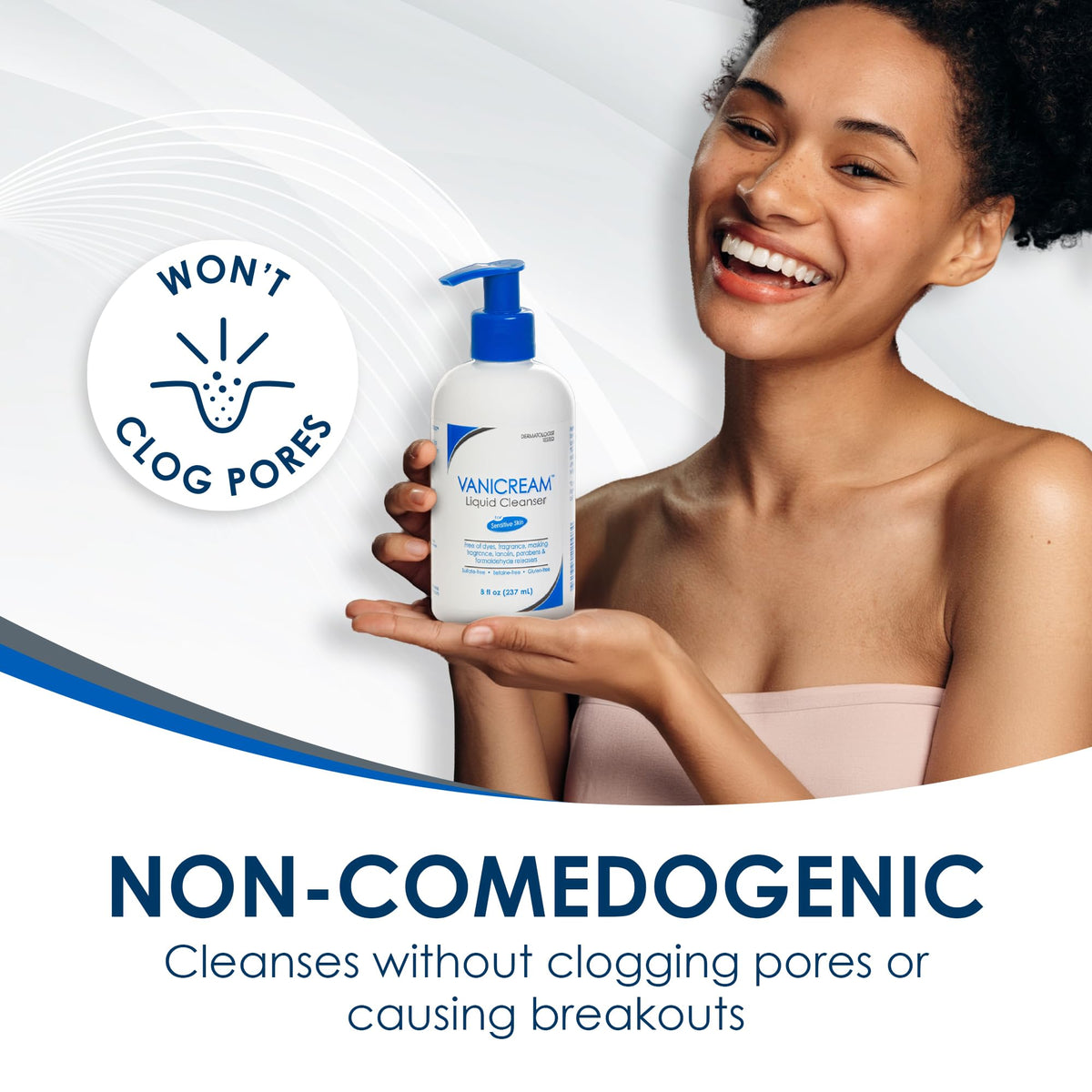 Vanicream bottle in bathroom sink showing easy daily use