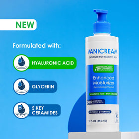 Vanicream pump dispensing lotion showing easy, controlled application benefit