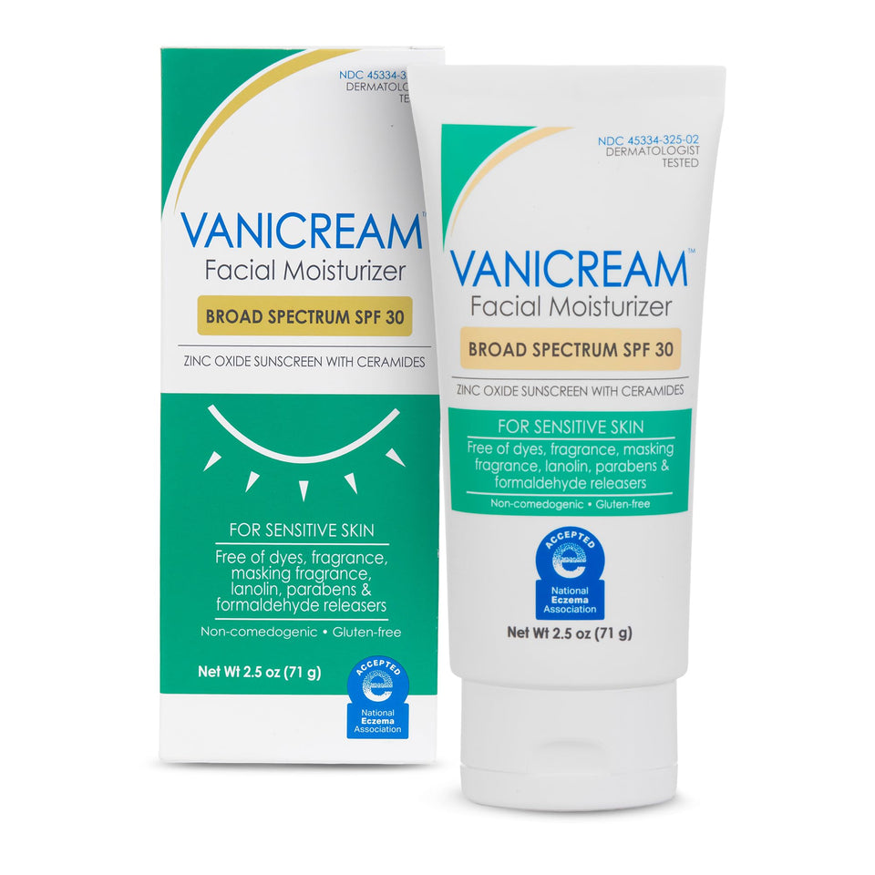 Vanicream front packaging showing SPF 30 benefits and gentle formula