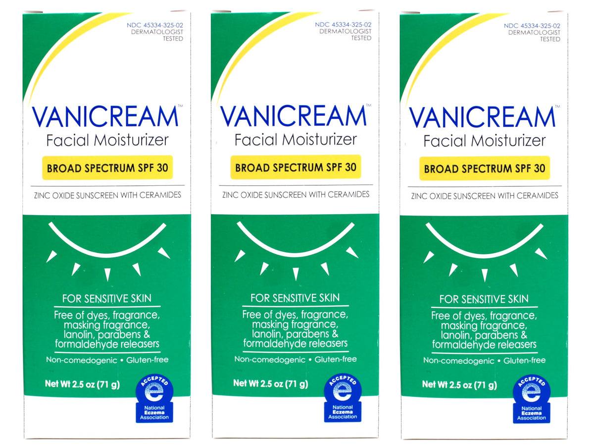 Vanicream front packaging showing SPF 30 and sensitive skin benefits