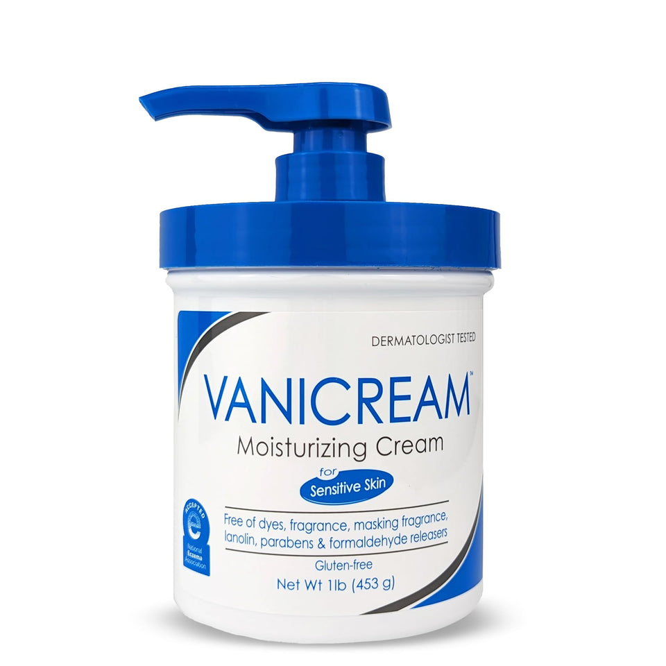 Vanicream front packaging showing 1 lb tub and clear labeling for sensitive skin